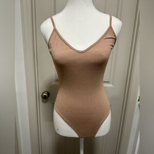 Lulu's Tan Ribbed Bodysuit